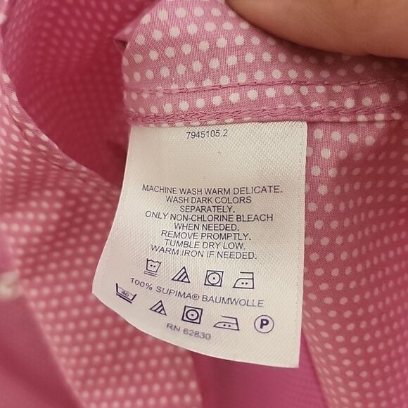 Land's End pink and white dotted button down plus size 18 No Iron Supima - Picture 5 of 9